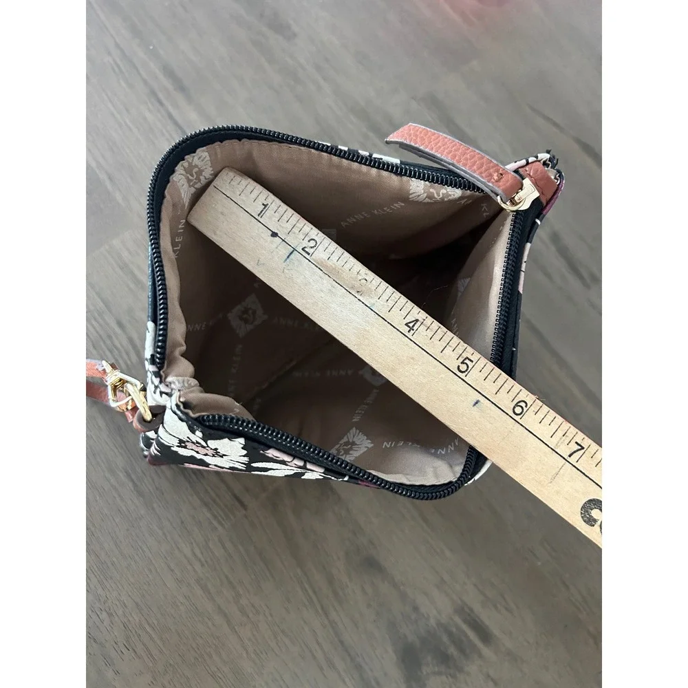 Anne Klein Floral Wristlet Clutch Bag Black Pink Cream Gold Hardware